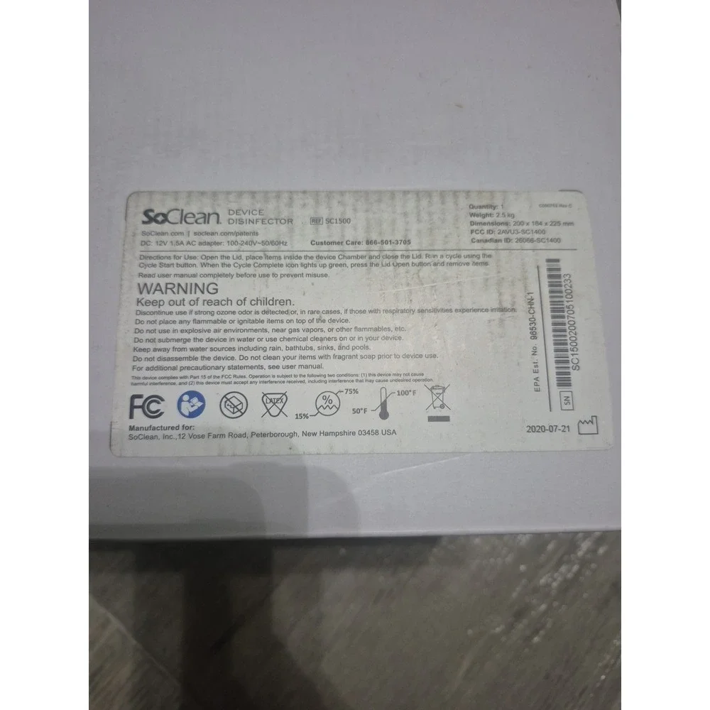SoClean O3 Smart Home‎ Cleaning System SC1500 Device Disinfector